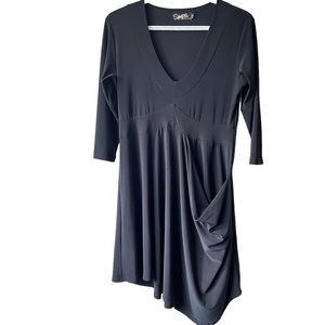 Sympli Black V-Neck Draped Tunic with 3/4 Sleeves